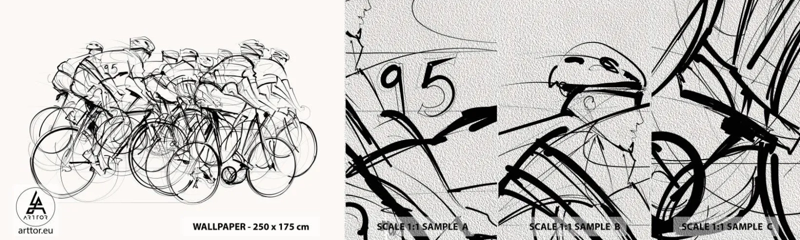 Prøve Fototapet Premium Sand - Sammen i et team - Grafik, Cykel, Sport - 100x30 cm