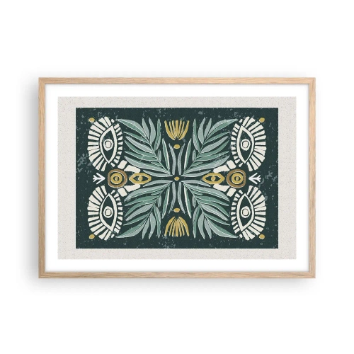 Plakat i ramme af lyst egetræ - Som en folkeudskæring - 70x50 cm