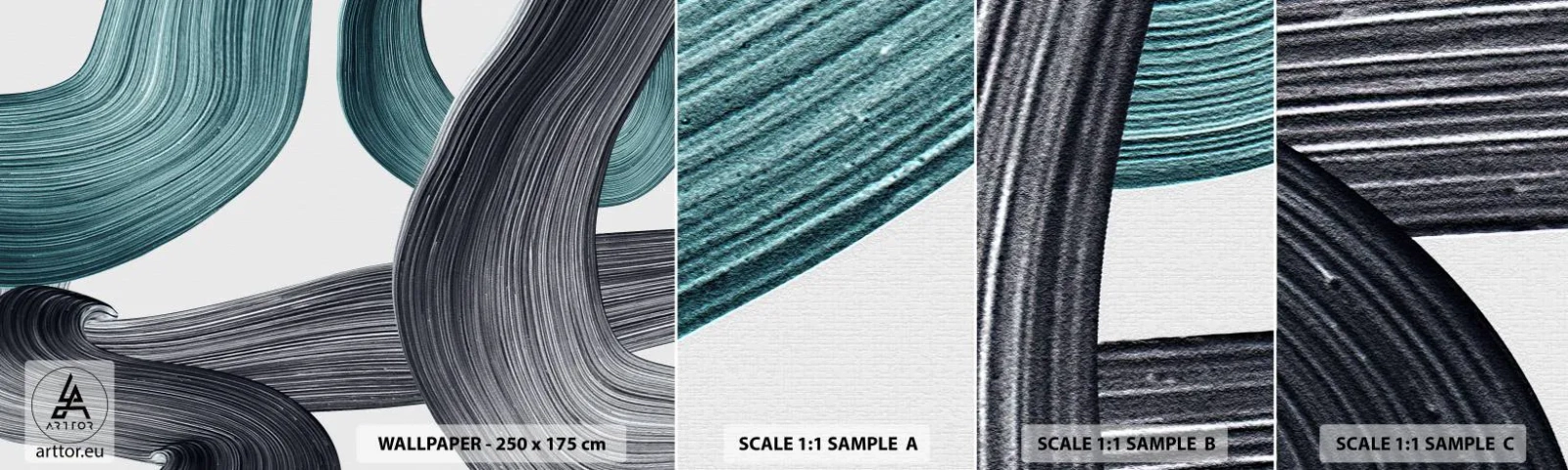 Prøve Fototapet Selvklæbende Deluxe Sticker - Smaragdgrønne og sorte stier - Maling, Børste, Minimalisme - 100x30 cm