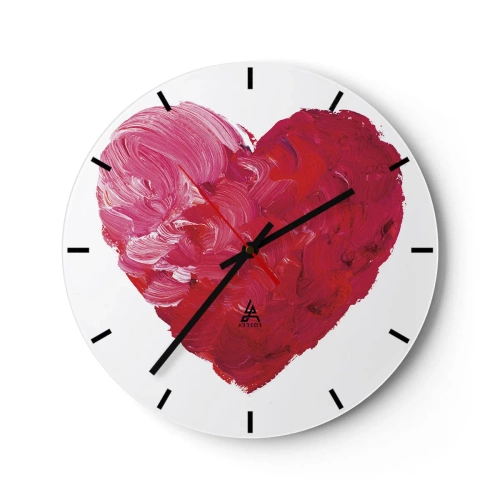 Vægur, Uret - Malet hjerte i nuancer af rød og lyserød - 30x30cm - All you need is love - Moderne vægdekoration til stue, køkken og soveværelse ARTTOR