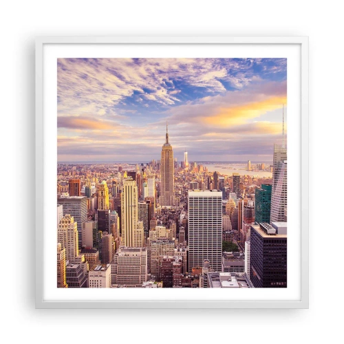 Plakat i hvid ramme - Ræk ud efter skyerne selv - 60x60 cm