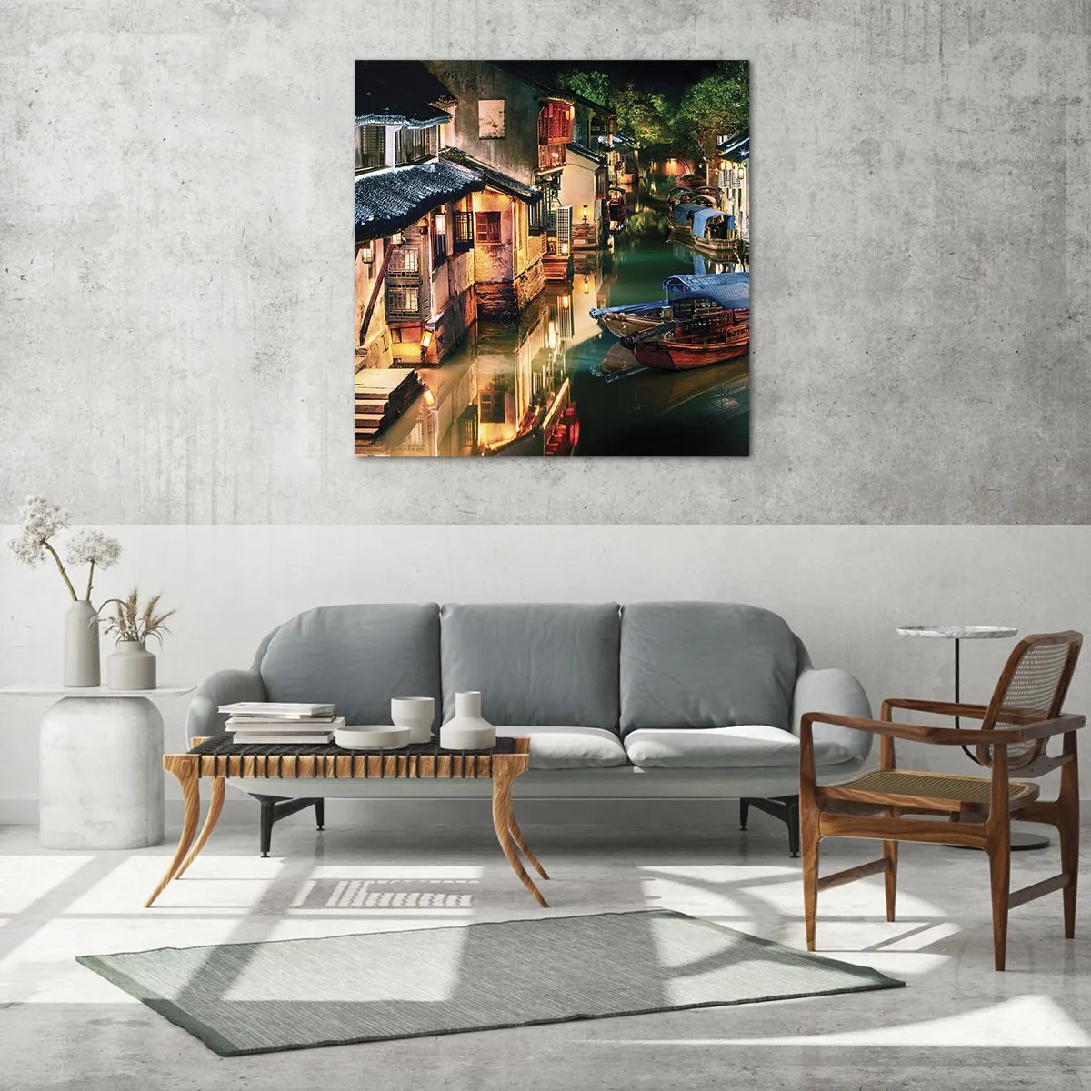 Billede på glas - En aften på en kinesisk gade - 70x70 cm