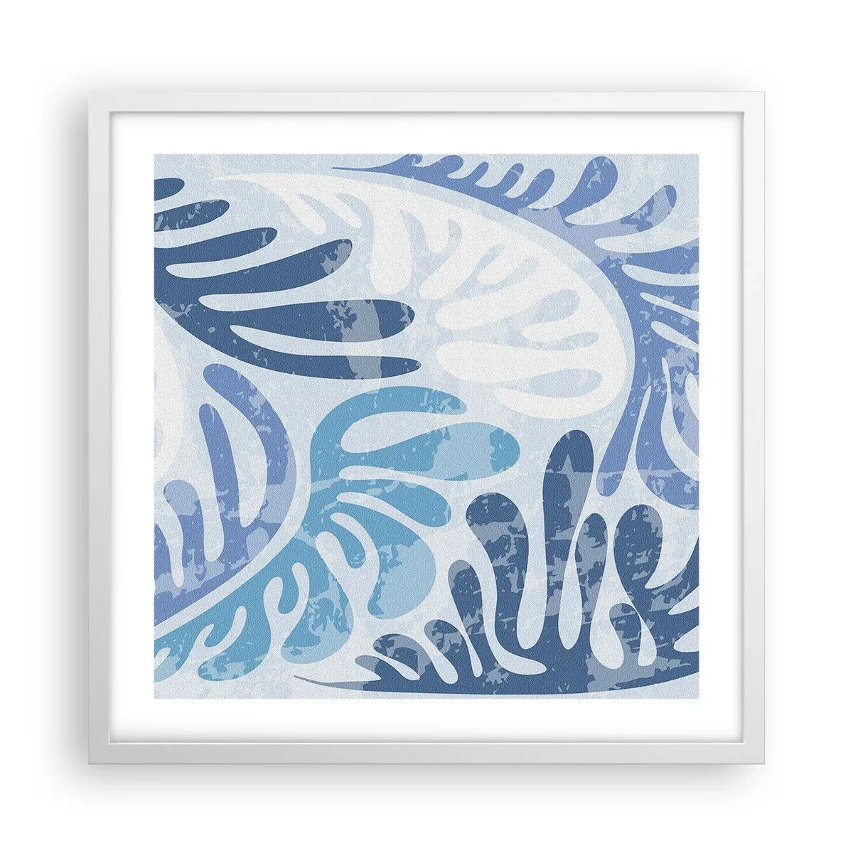 Plakat i hvid ramme - Blå bregner - 50x50 cm