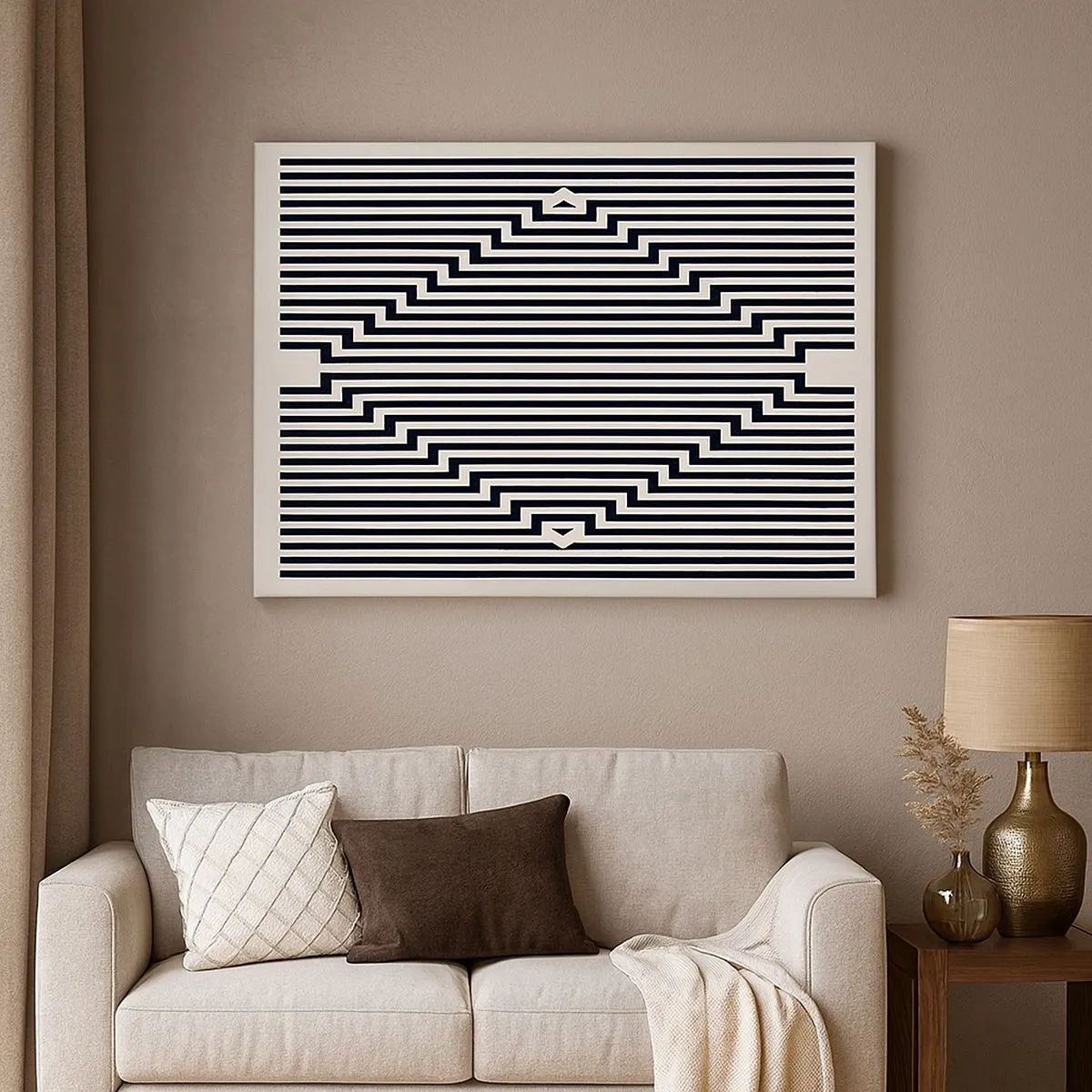 Lærredstryk - Billede på lærred - Sorte og hvide linjer skaber en geometrisk illusionseffekt - 70x50cm - Geometrisk illusion - Moderne vægdekoration til stue og soveværelse ARTTOR