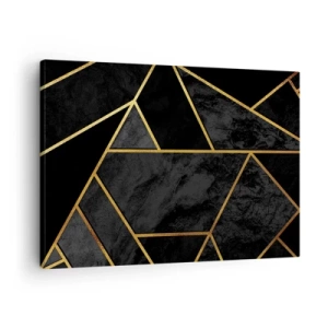 Lærredstryk - Billede på lærred - Geometrisk guldmønster på sort baggrund - 70x50cm - Mørke og lys - Moderne vægdekoration til stue og soveværelse ARTTOR