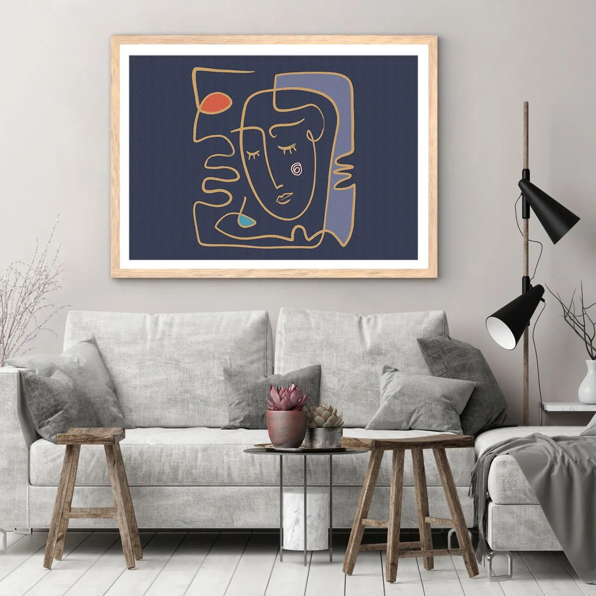 Plakat i ramme af lyst egetræ - I drømmerier - 100x70 cm