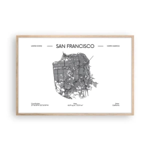 Plakat i ramme af lyst egetræ - San Franciscos anatomi - 91x61 cm