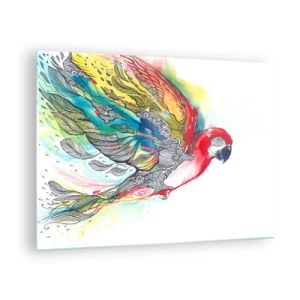 Billede på glas - Farverig papegøje med kunstneriske vinger og detaljer - 70x50cm - Lev farverigt - Moderne vægdekoration til stue og soveværelse ARTTOR