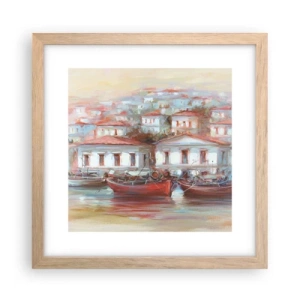 Plakat i ramme af lyst egetræ - Lykkelig by - 30x30 cm