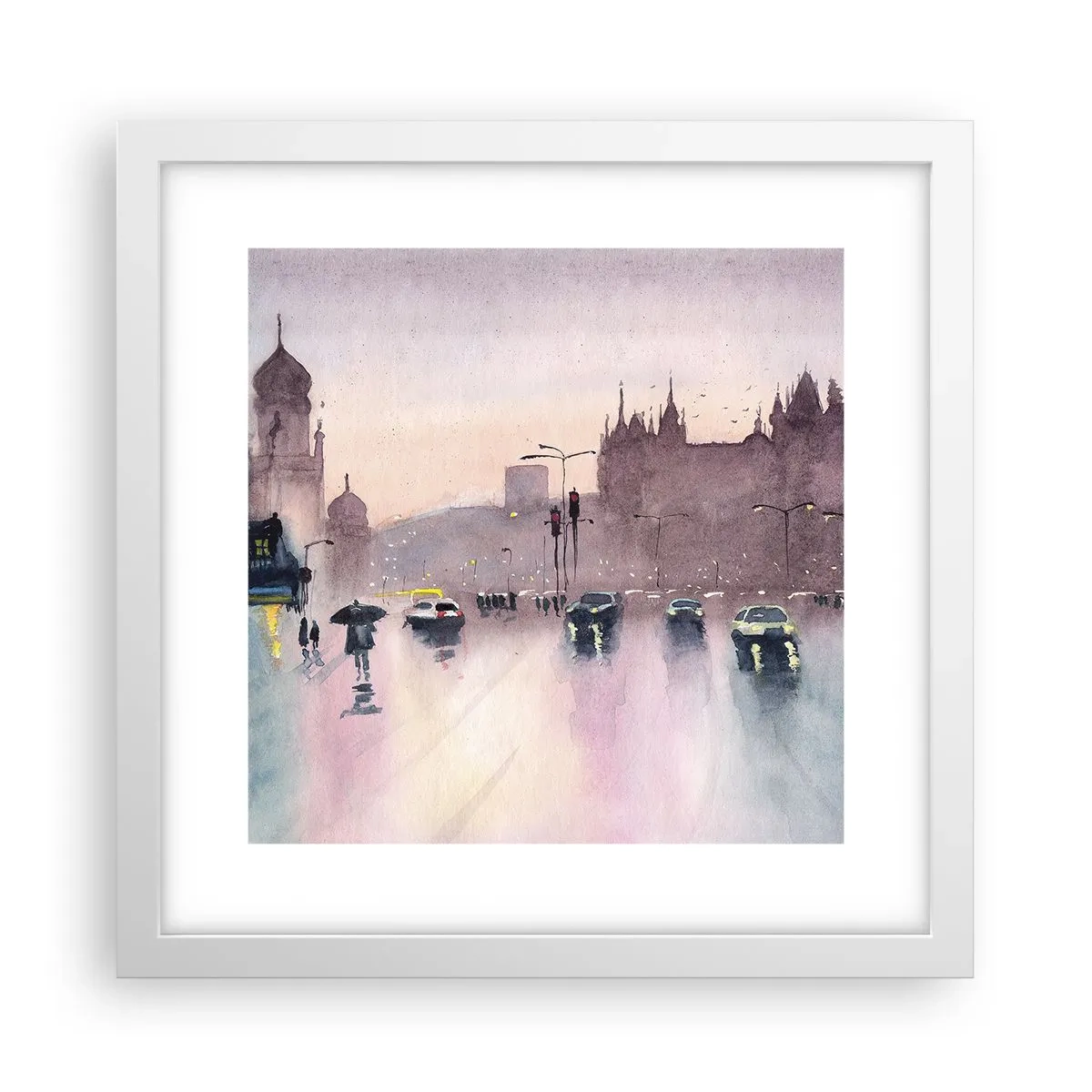 Plakat i hvid ramme - I en regnfuld tåge - 30x30 cm