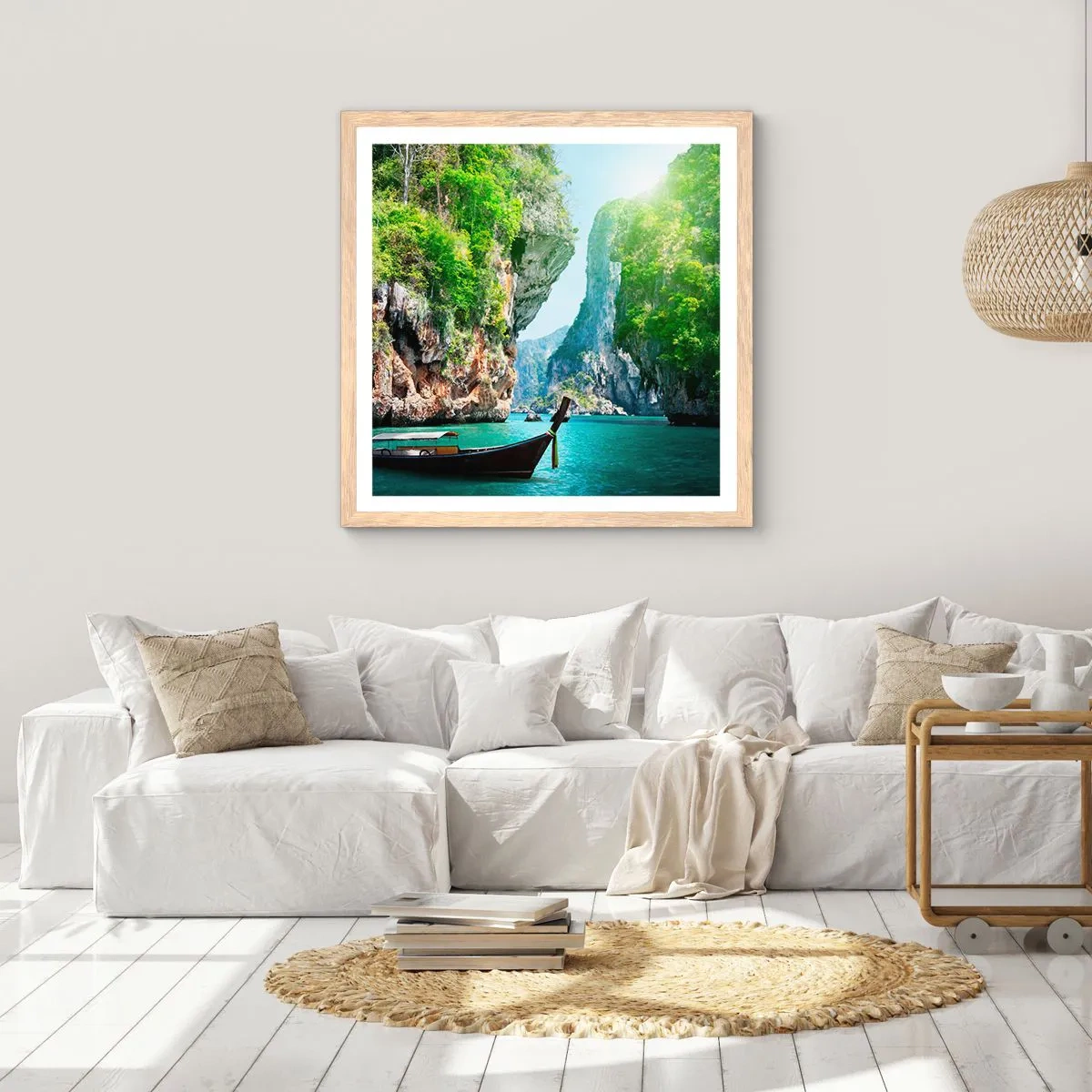 Plakat i ramme af lyst egetræ - En invitation til en eksotisk rejse - 30x30 cm