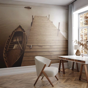 Fototapet Premium Sand - Stor fred - Landskab, Sø, træbro - 100x70 cm