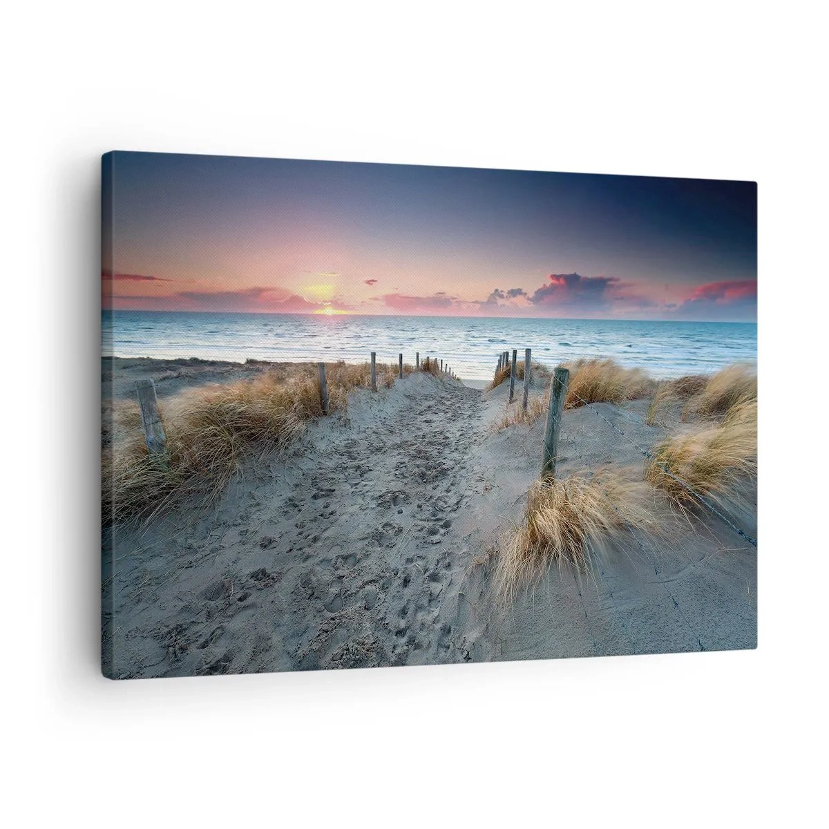 Lærredstryk - Billede på lærred - Stien, der fører til stranden ved solnedgang - 70x50cm - Du har udgydt en regnbue af strålende pragt.... - Moderne vægdekoration til stue og soveværelse ARTTOR