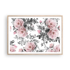 Plakat i ramme af lyst egetræ - Forsvind i rosenblomsterne - 100x70 cm