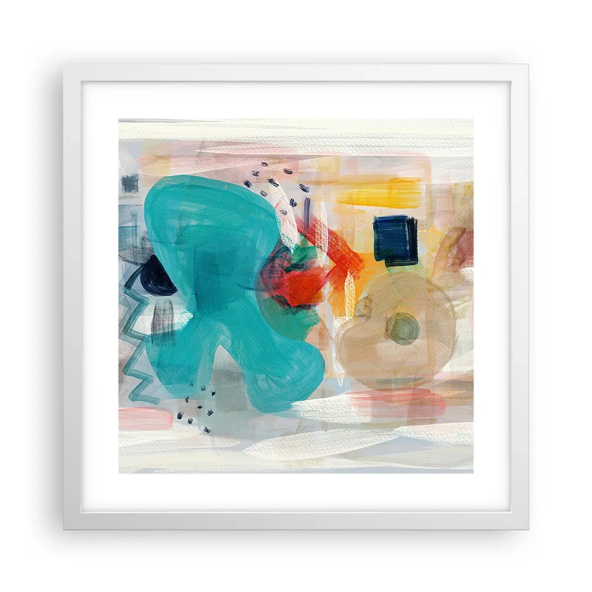 Plakat i hvid ramme - Et farverigt spil - 40x40 cm