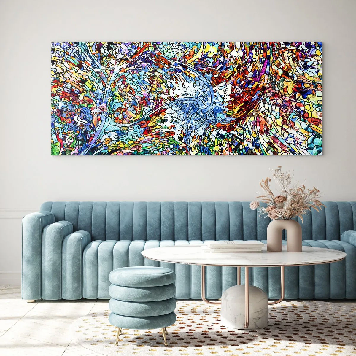 Billede på glas - Dråbe af farvet glas - 140x50 cm