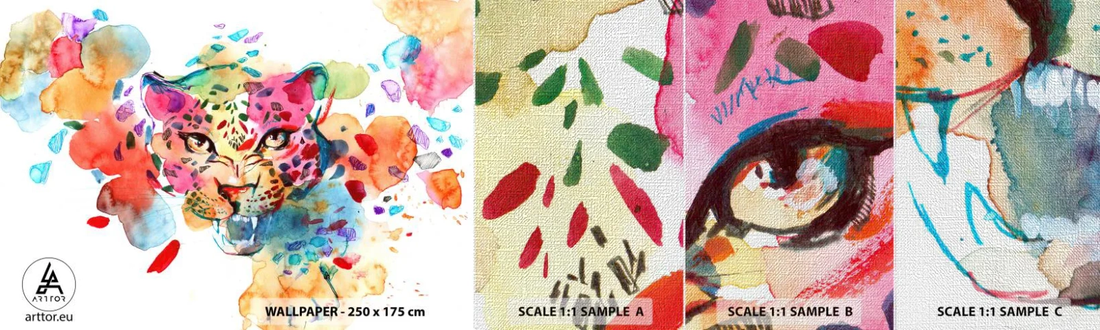 Prøve Fototapet Premium Canvas - Skønheden og udyret - Panter, Dyr, Abstraktion - 100x30 cm