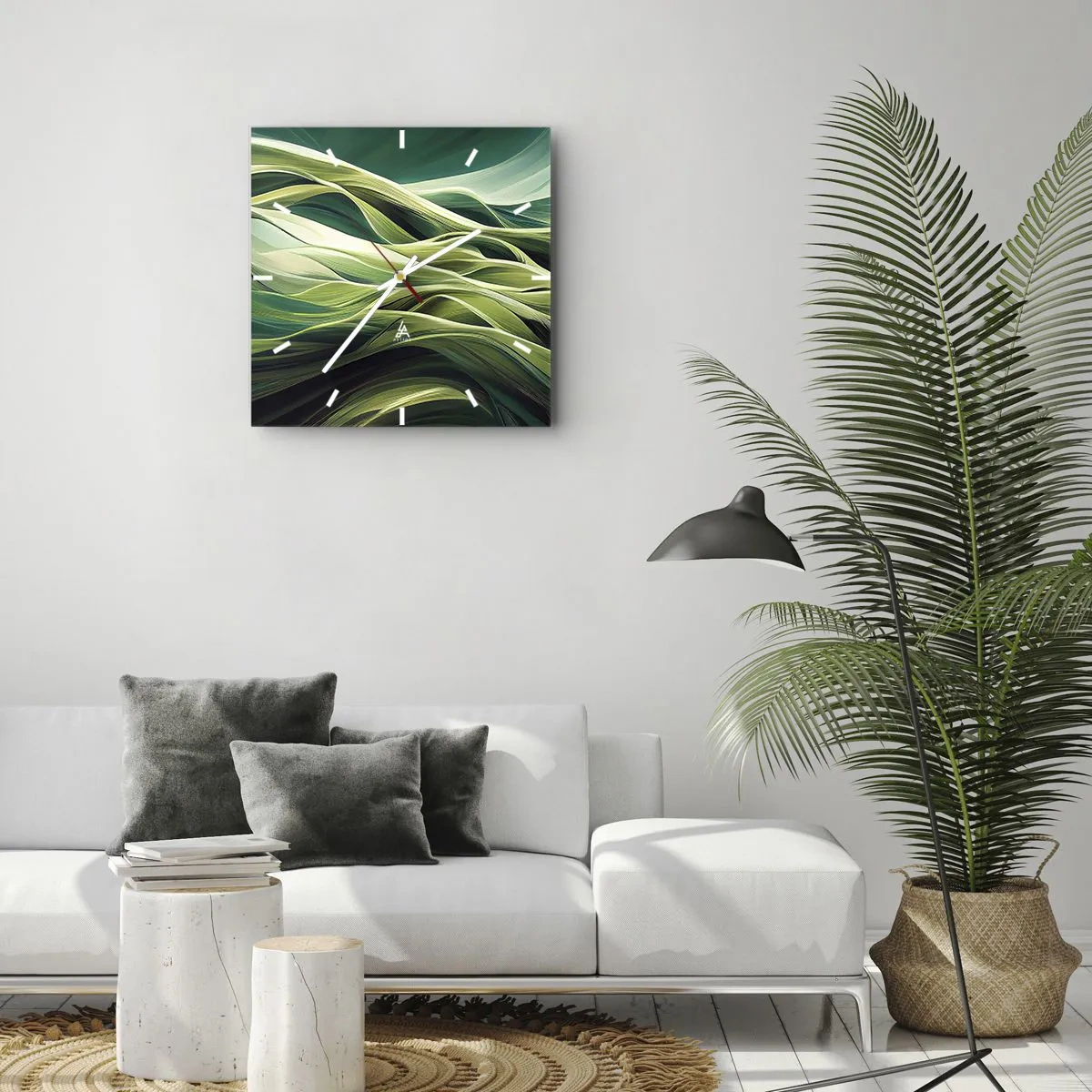 Vægur, Uret - Et abstrakt spil med grønt - 40x40 cm