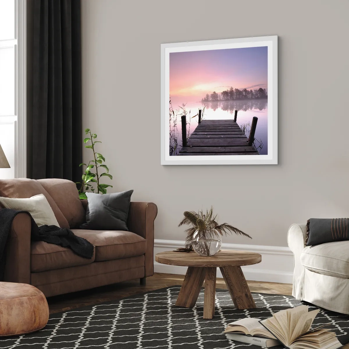 Plakat i hvid ramme - Ud af den lilla tåge... - 30x30 cm