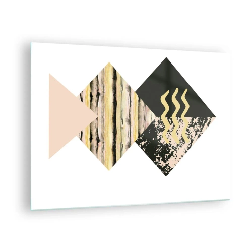 Billede på glas - Abstrakt geometrisk komposition med trekanter og teksturer - 70x50cm - Ikke så simpelt - Moderne vægdekoration til stue og soveværelse ARTTOR