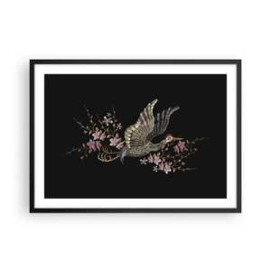 Plakat i sort ramme - Eksotisk broderet fugl - 70x50 cm