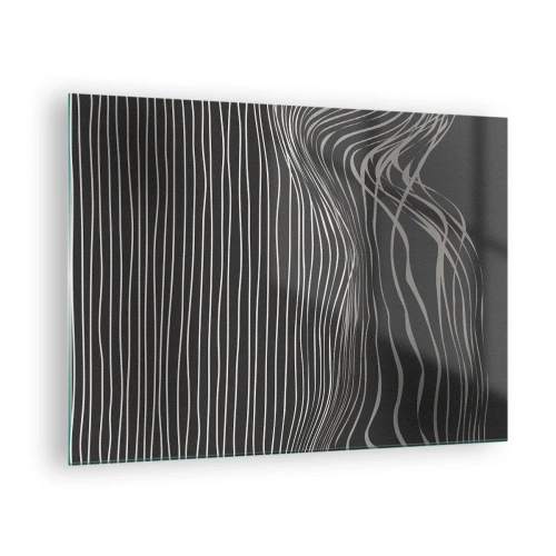 Billede på glas - Fine linjer i et abstrakt arrangement på en mørk baggrund - 70x50cm - Rytme og accent - Moderne vægdekoration til stue og soveværelse ARTTOR