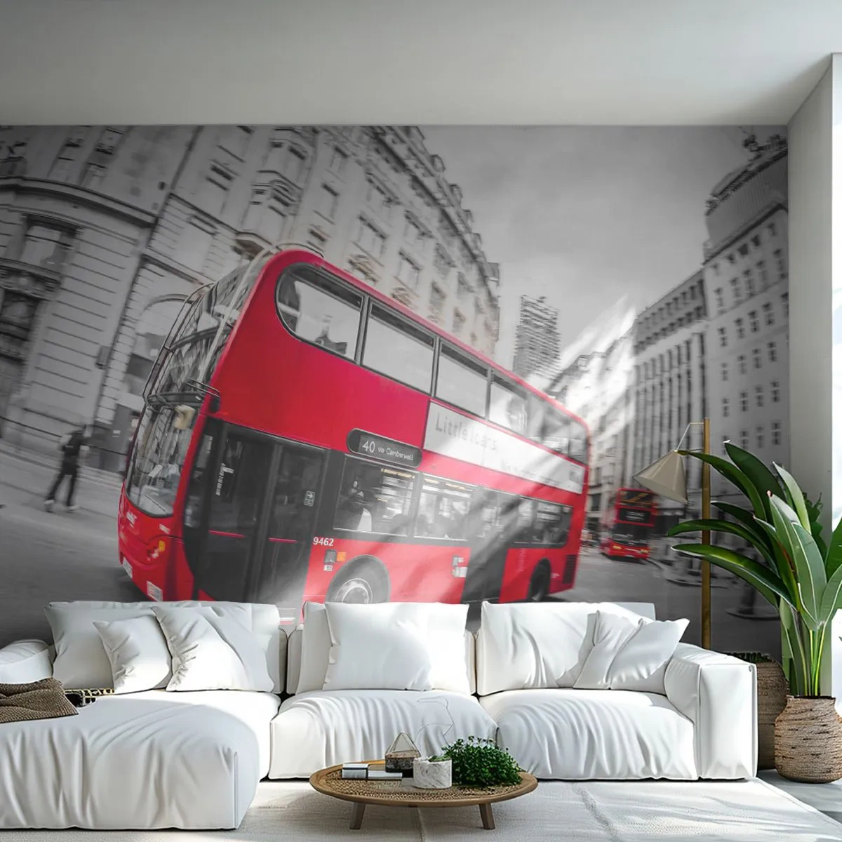 Fototapet Premium Sand - London traditionelt - by bus - By, London, Rød bus - 100x70 cm