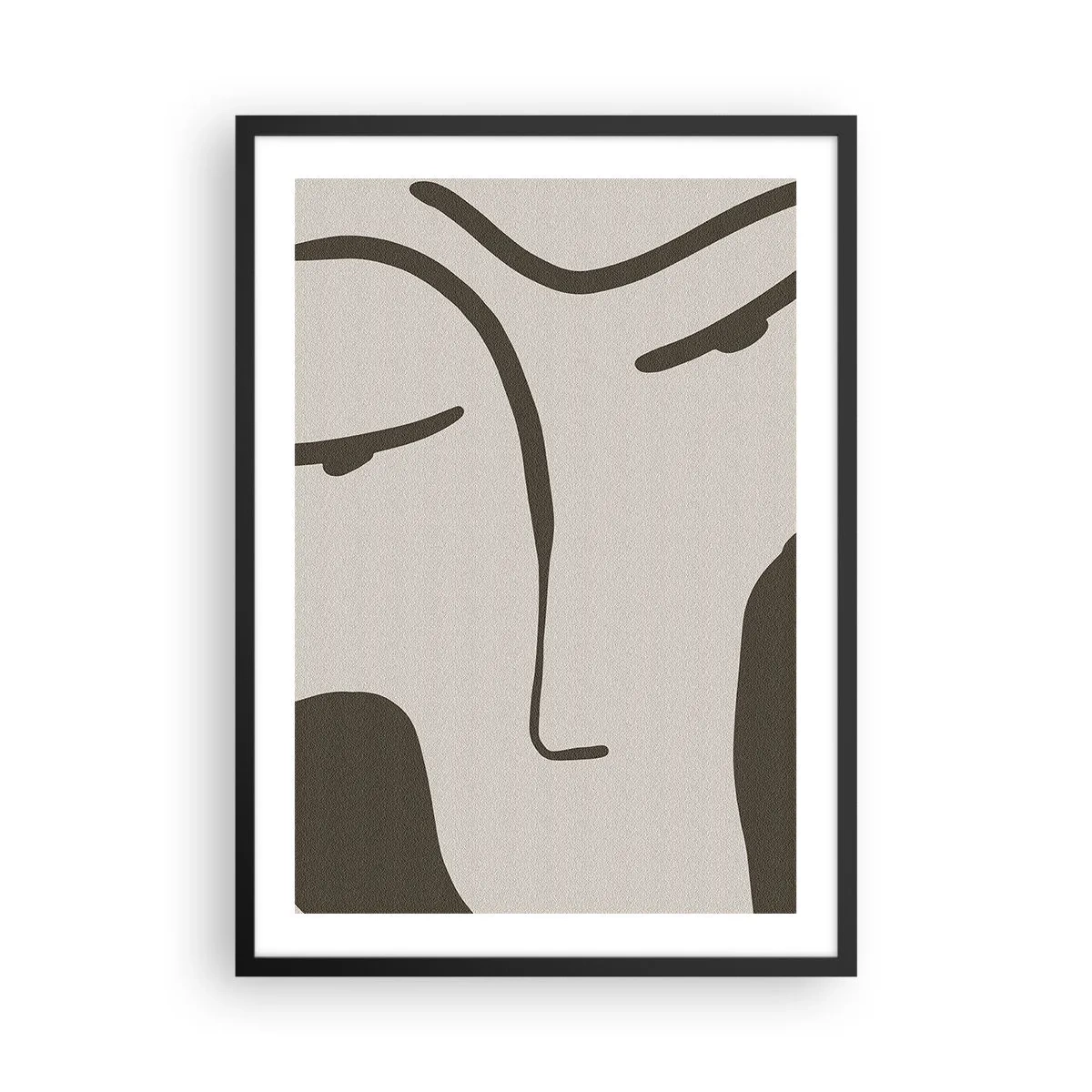 Plakat i sort ramme - Minimalistisk ansigtsportræt - 50x70cm - Som fra et Modigliani-maleri - Moderne vægdekoration til stue og soveværelse ARTTOR