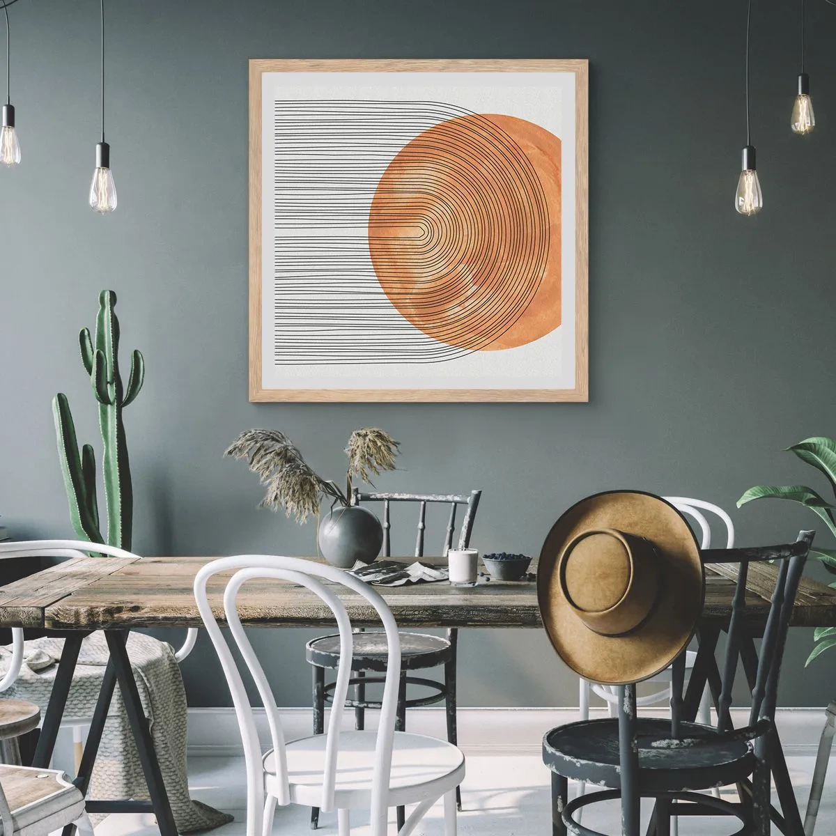 Plakat i ramme af lyst egetræ - En solrig komposition - 40x40 cm