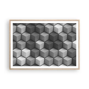 Plakat i ramme af lyst egetræ - Kubistisk puslespil - 100x70 cm