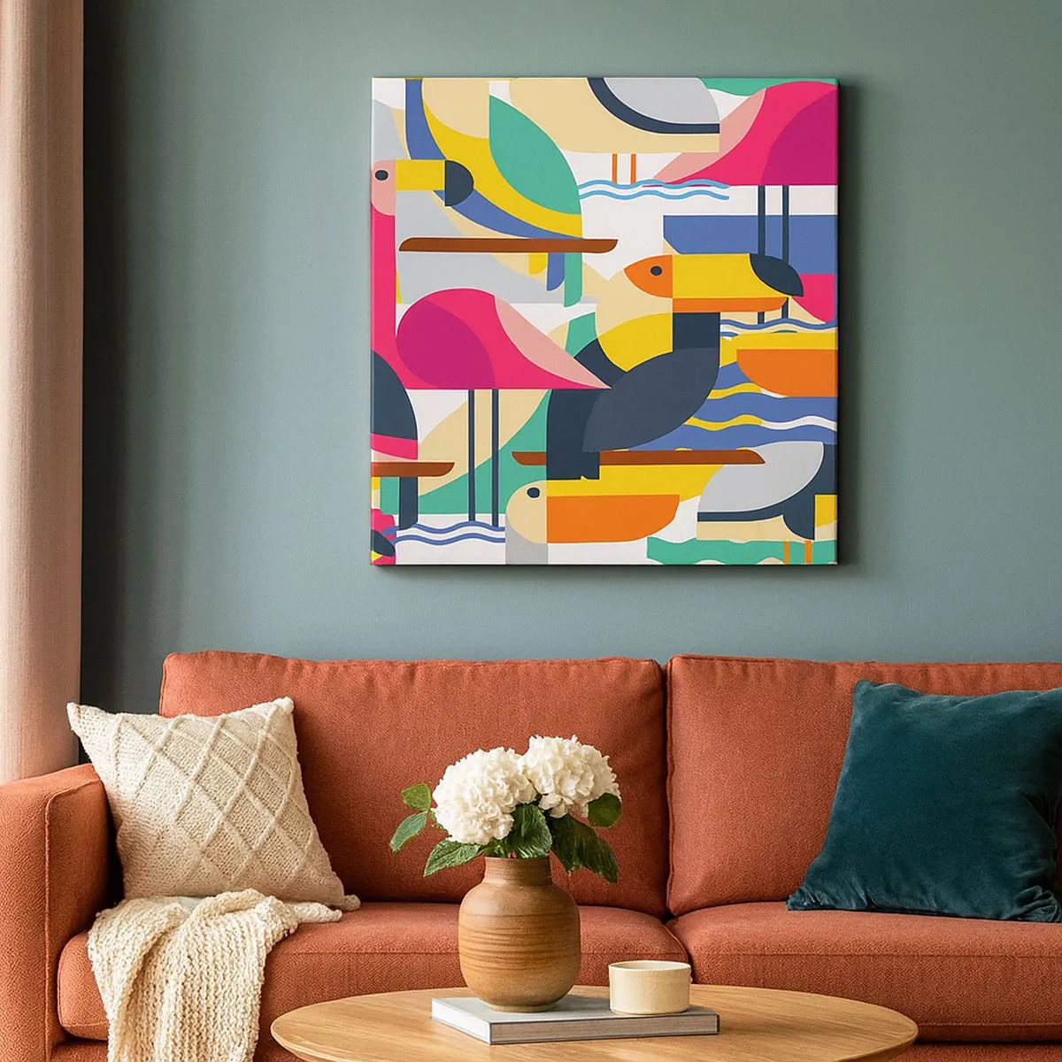 Lærredstryk - Billede på lærred - Fuglefest - 30x30 cm