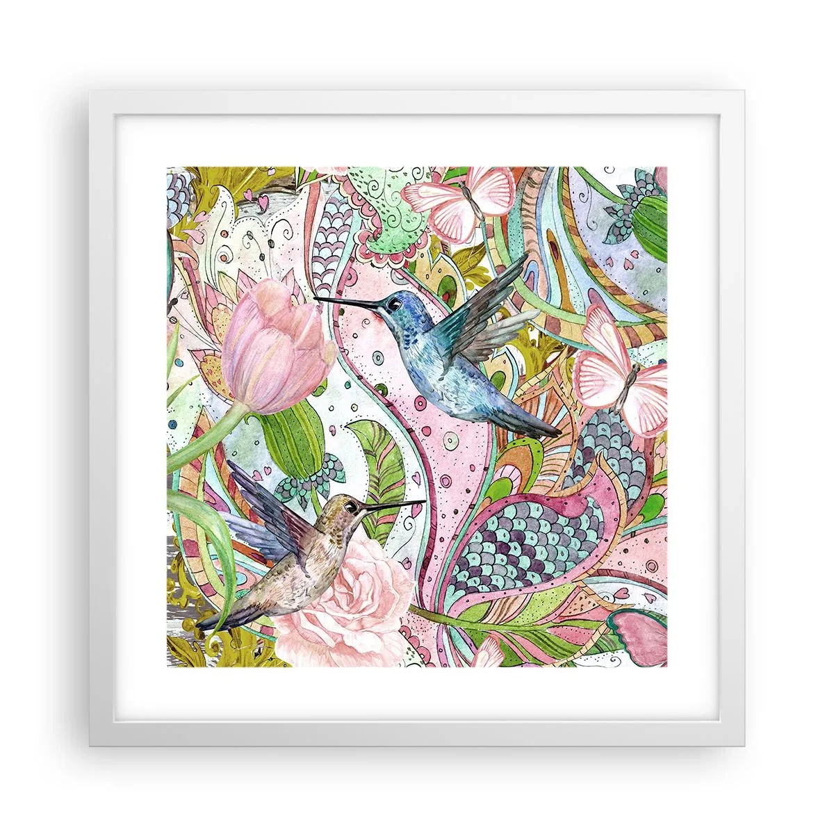 Plakat i hvid ramme - Forviklet i vinstokkene - 40x40 cm