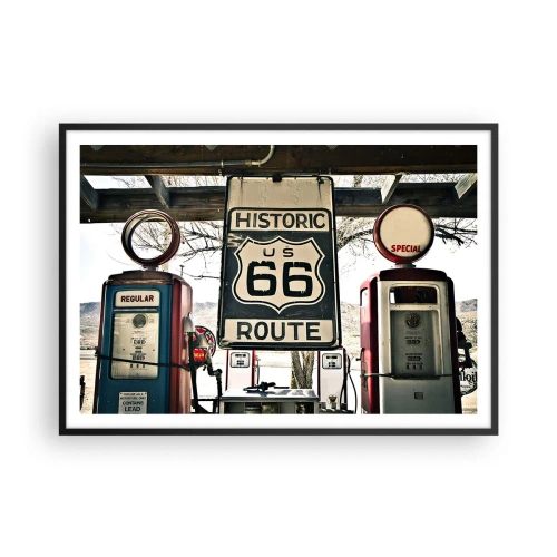 Plakat i sort ramme - En retro-amerikansk rejse - 100x70 cm