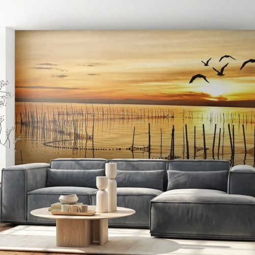 Fototapet Premium Canvas - I fiskeriet - Landskab, Sø, Fiskenet - 400x280 cm