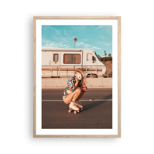 Plakat i ramme af lyst egetræ - Smil, tak! - 50x70 cm