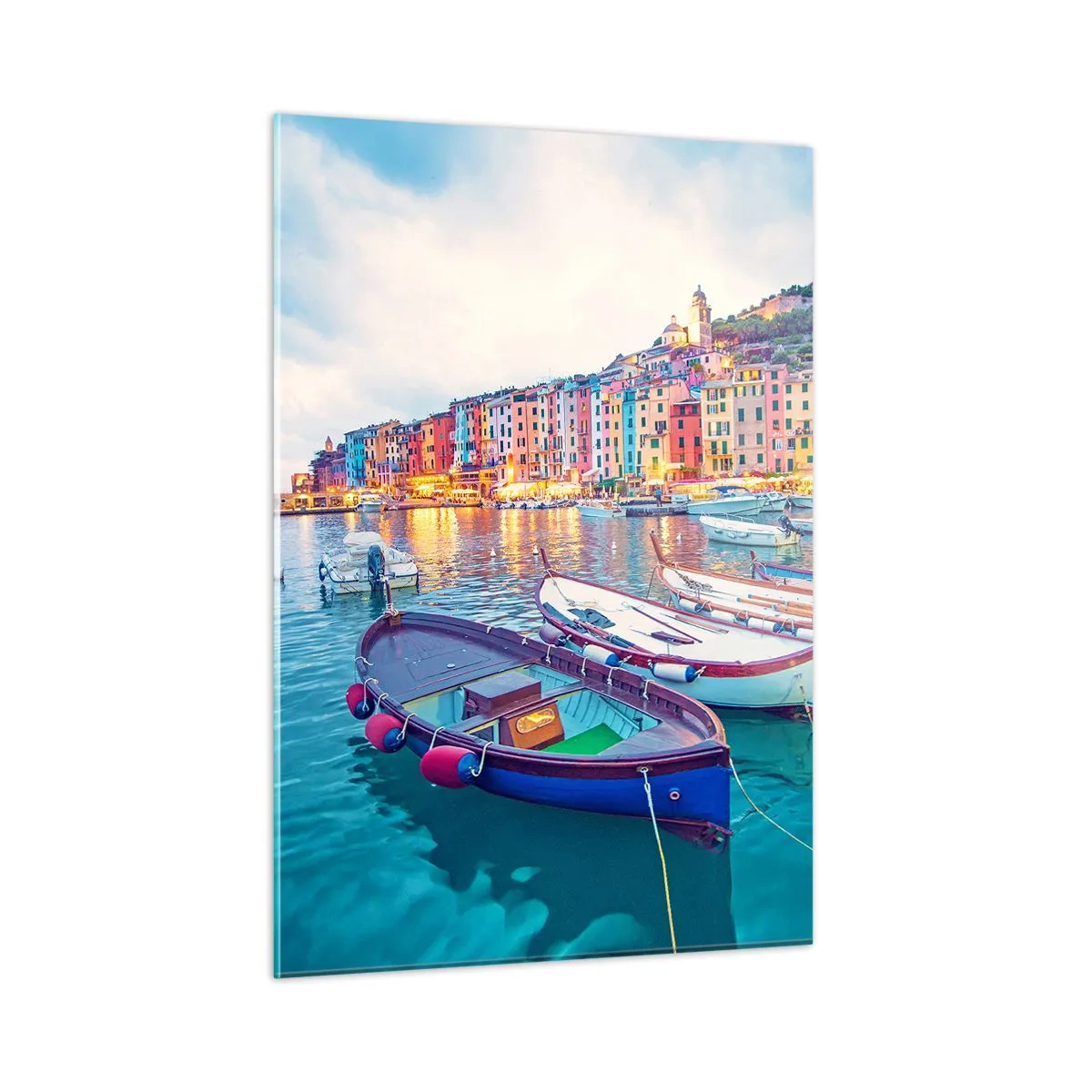 Billede på glas - En farverig aften i havnen - 50x70 cm