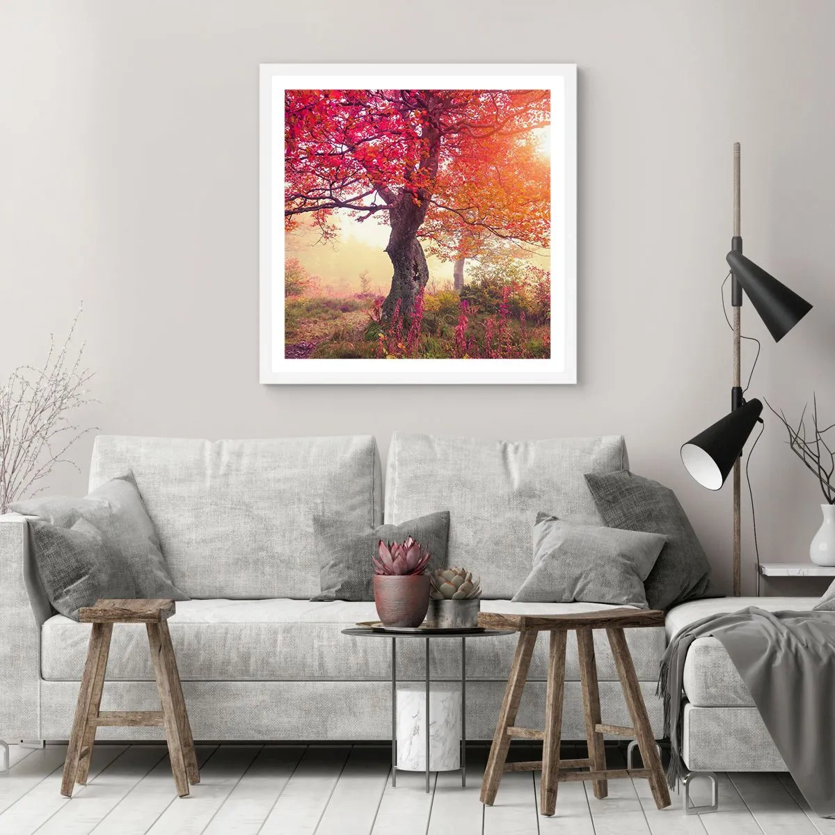 Plakat i hvid ramme - Et væld af blomstring - 40x40 cm