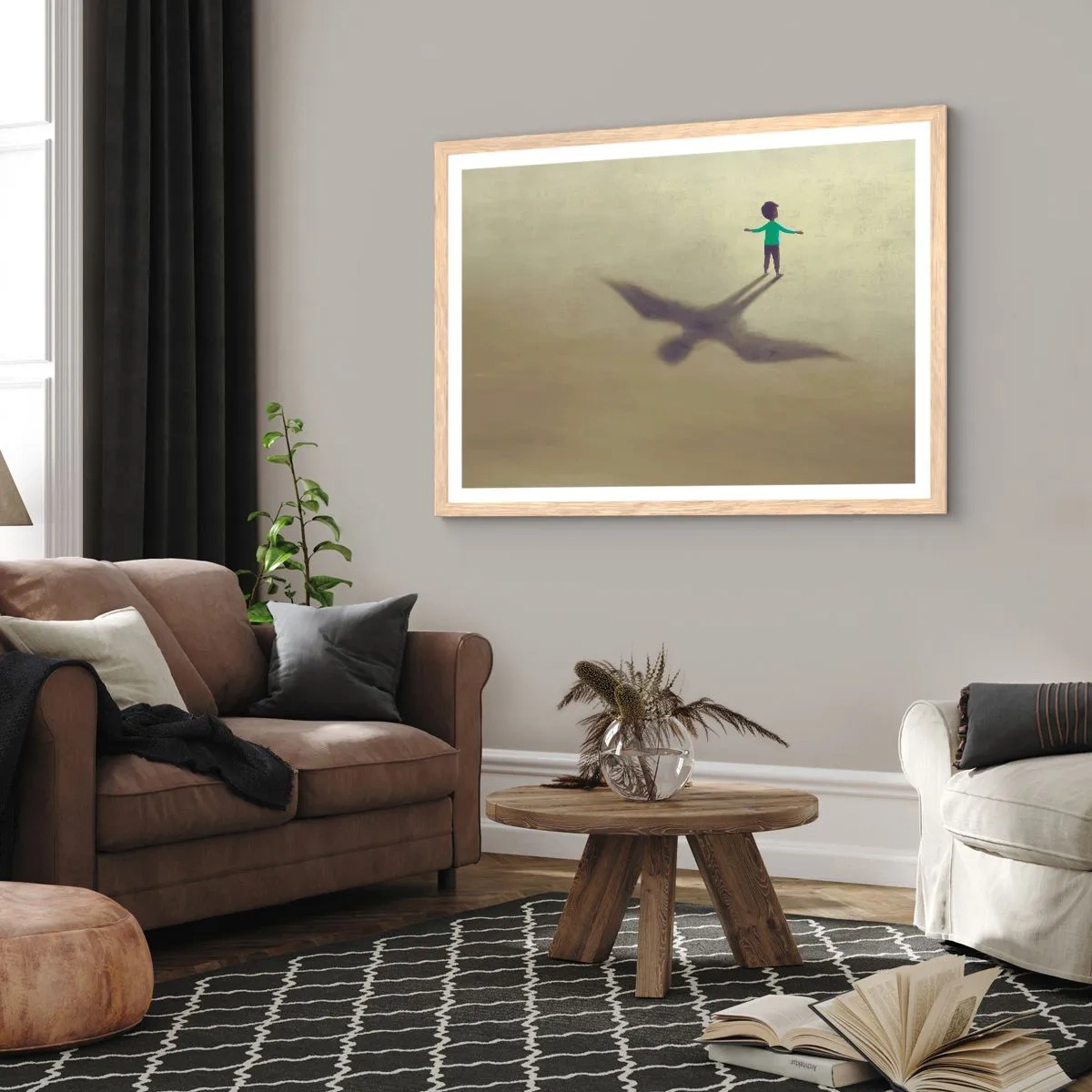 Plakat i ramme af lyst egetræ - Fremtidens helt - 100x70 cm