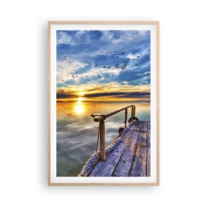 Plakat i ramme af lyst egetræ - Vinden går til ro - 61x91 cm