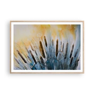 Plakat i ramme af lyst egetræ - Vandets kulde, solens varme - 100x70 cm