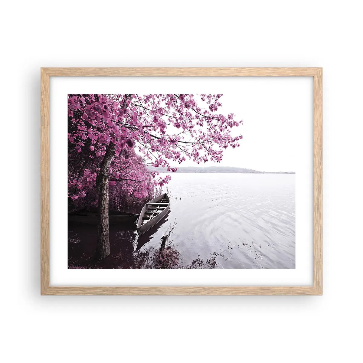 Plakat i ramme af lyst egetræ - I lyserød stilhed - 50x40 cm