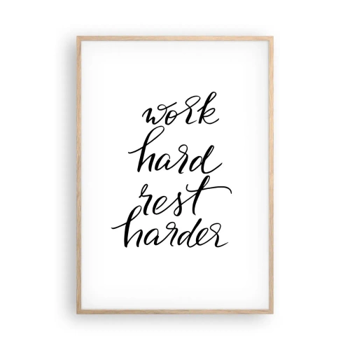 Plakat i ramme af lyst egetræ - Balance i livet - 70x100 cm