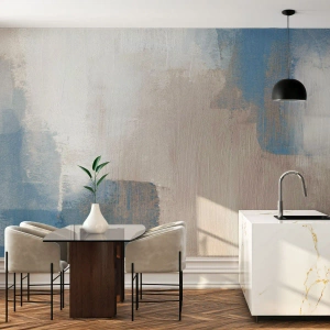 Fototapet Premium Sand - Lyserød abstraktion bag et slør af blåt - Stykke, Nutidige, Maling - 100x70 cm