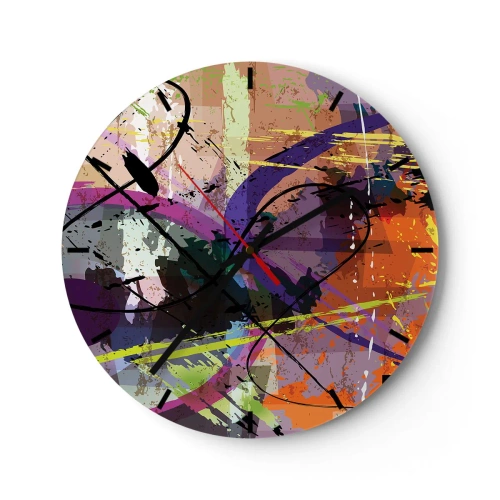 Vægur, Uret - Farverige abstrakte linjer og pletter i en moderne stil - 30x30cm - Kan være lige eller rundt - Moderne vægdekoration til stue, køkken og soveværelse ARTTOR