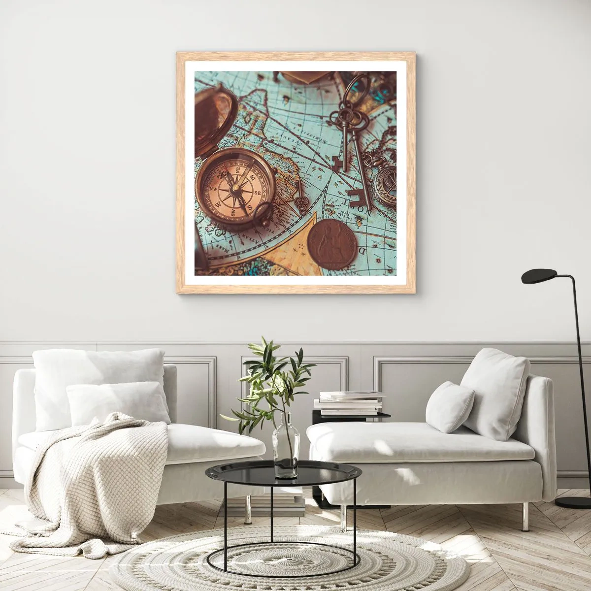 Plakat i ramme af lyst egetræ - For eventyreren - 50x50 cm