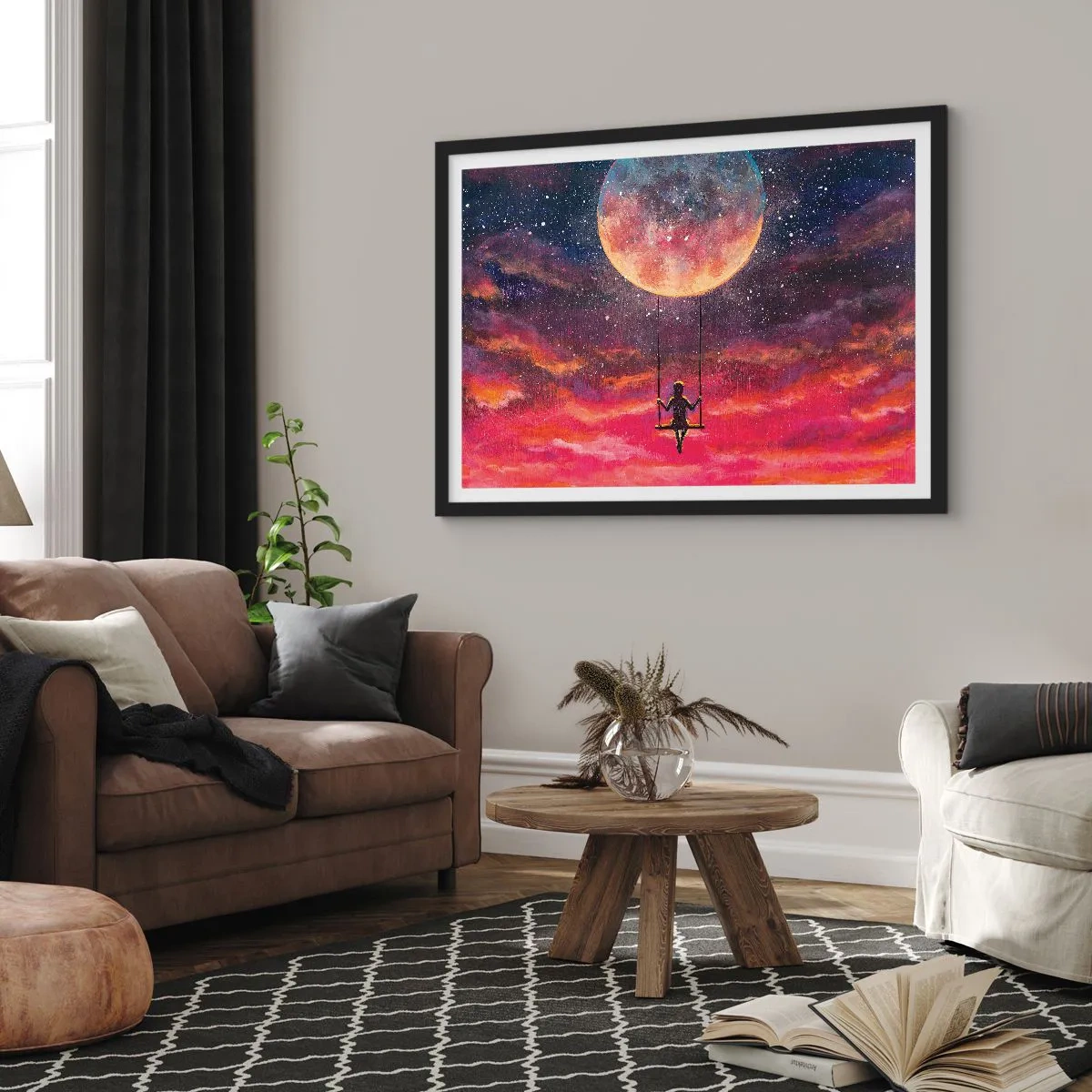 Plakat i sort ramme - Glæd dig i skyerne - 100x70 cm