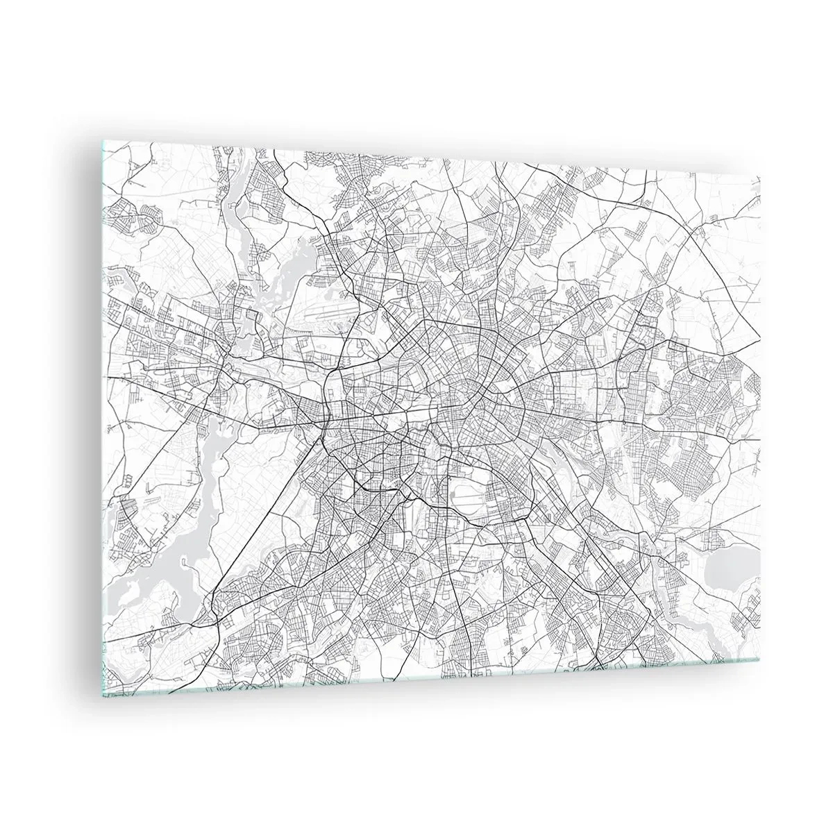 Billede på glas - Sort-hvidt kort over Berlin med geometrisk gadelayout - 70x50cm - Berlins blomst - Moderne vægdekoration til stue og soveværelse ARTTOR
