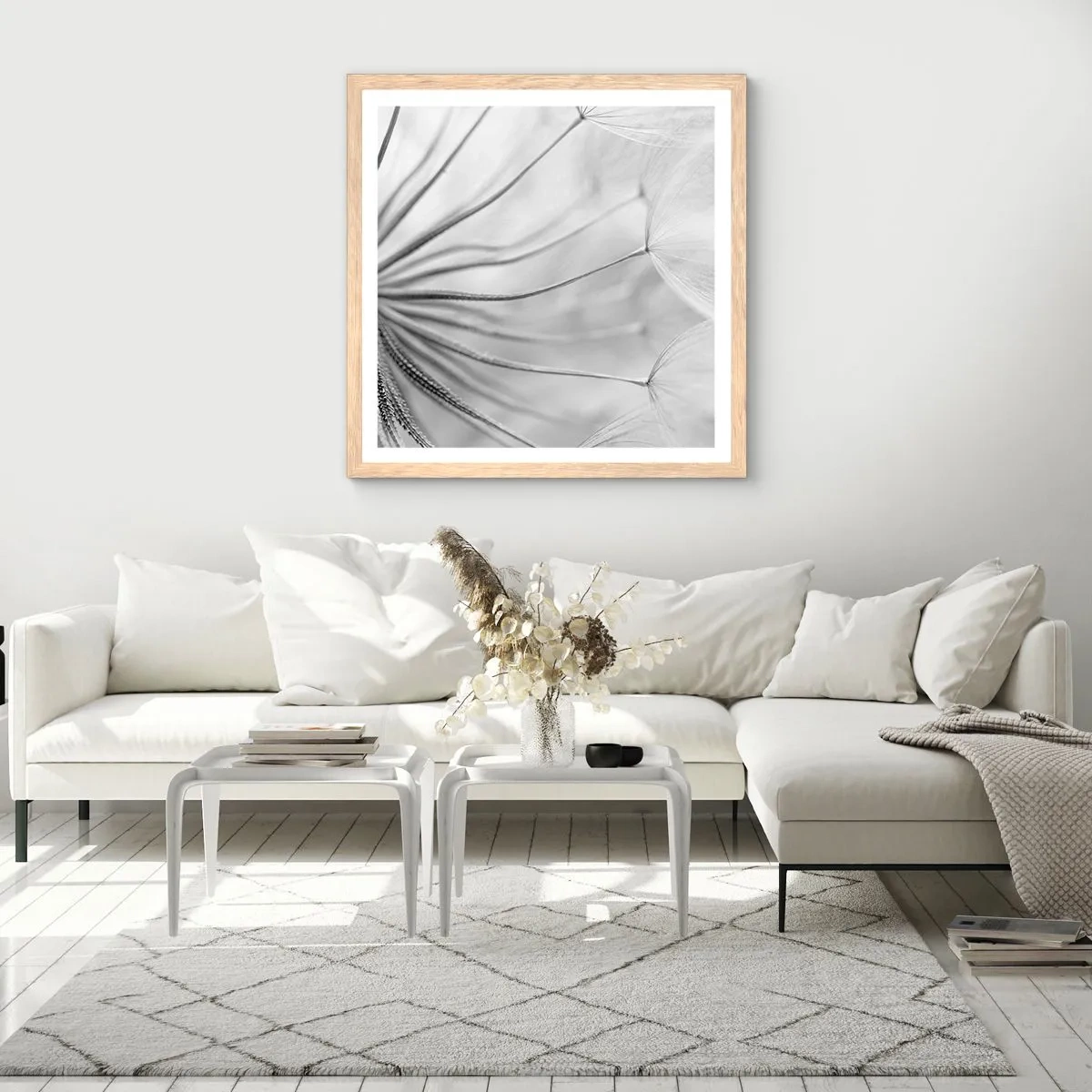 Plakat i ramme af lyst egetræ - Blæsende drager - 40x40 cm
