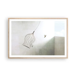 Plakat i ramme af lyst egetræ - I sit elementet - 91x61 cm