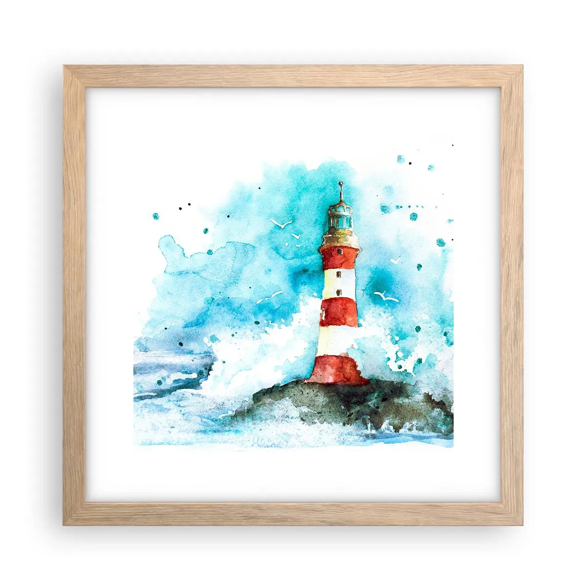 Plakat i ramme af lyst egetræ - Elementernes enhed - 30x30 cm